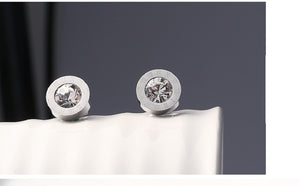 Unisex Silver Round Crystal Centre Anti Allergy Stainless Steel Numeral Earrings