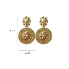 Load image into Gallery viewer, Lion Head Gold Plated Round Medusa Medallion Coin Earrings
