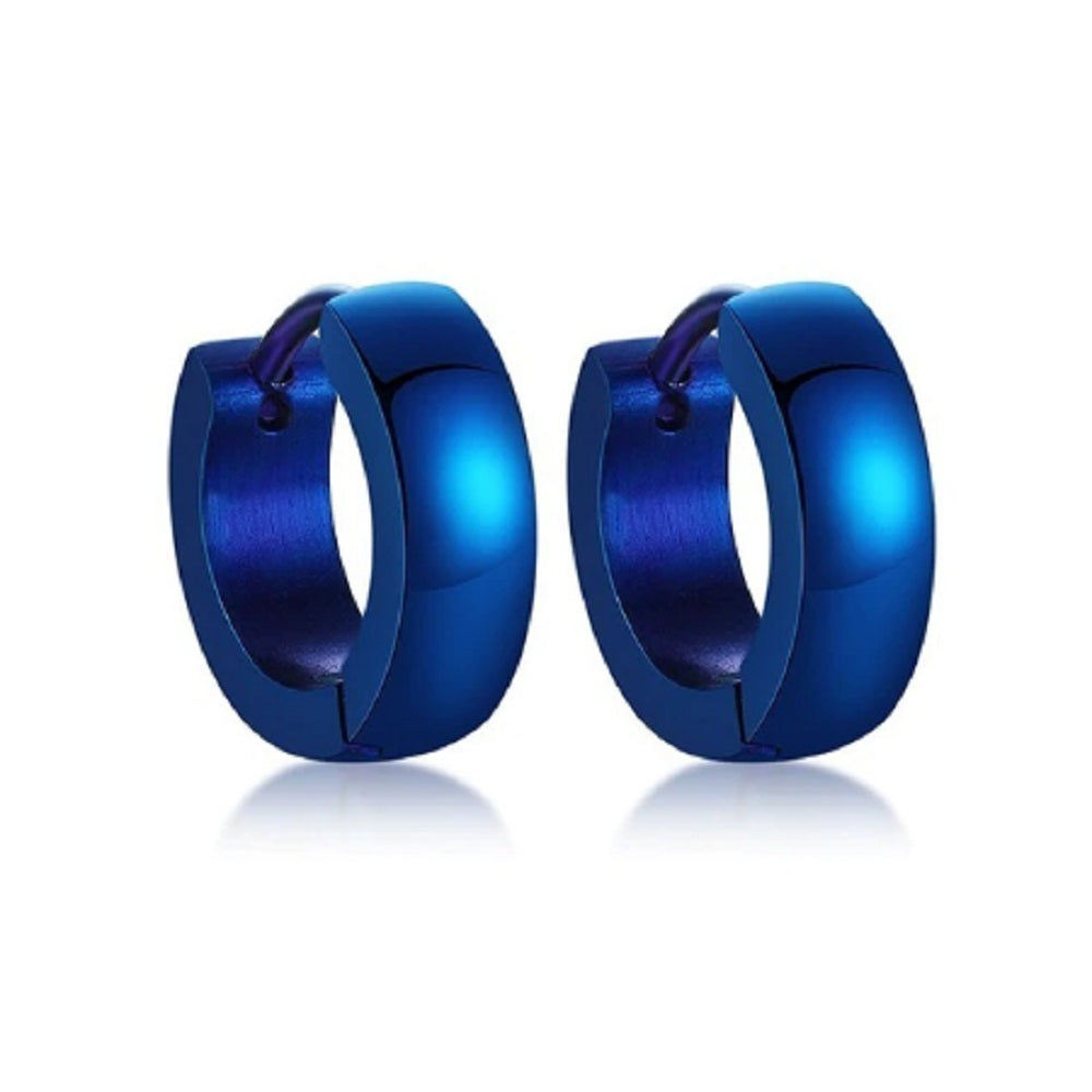 Blue Smooth Titanium Steel Anti-Allergic Small Hoop Earrings