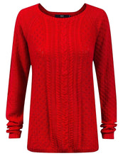 Load image into Gallery viewer, Ladies Red Openwork Cable Knitted Jumper
