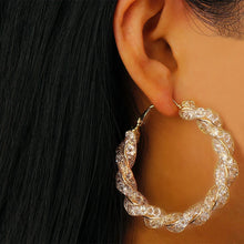 Load image into Gallery viewer, Ladies Gold Round Chunky Twist Crystal Sparkly Hoop Earrings
