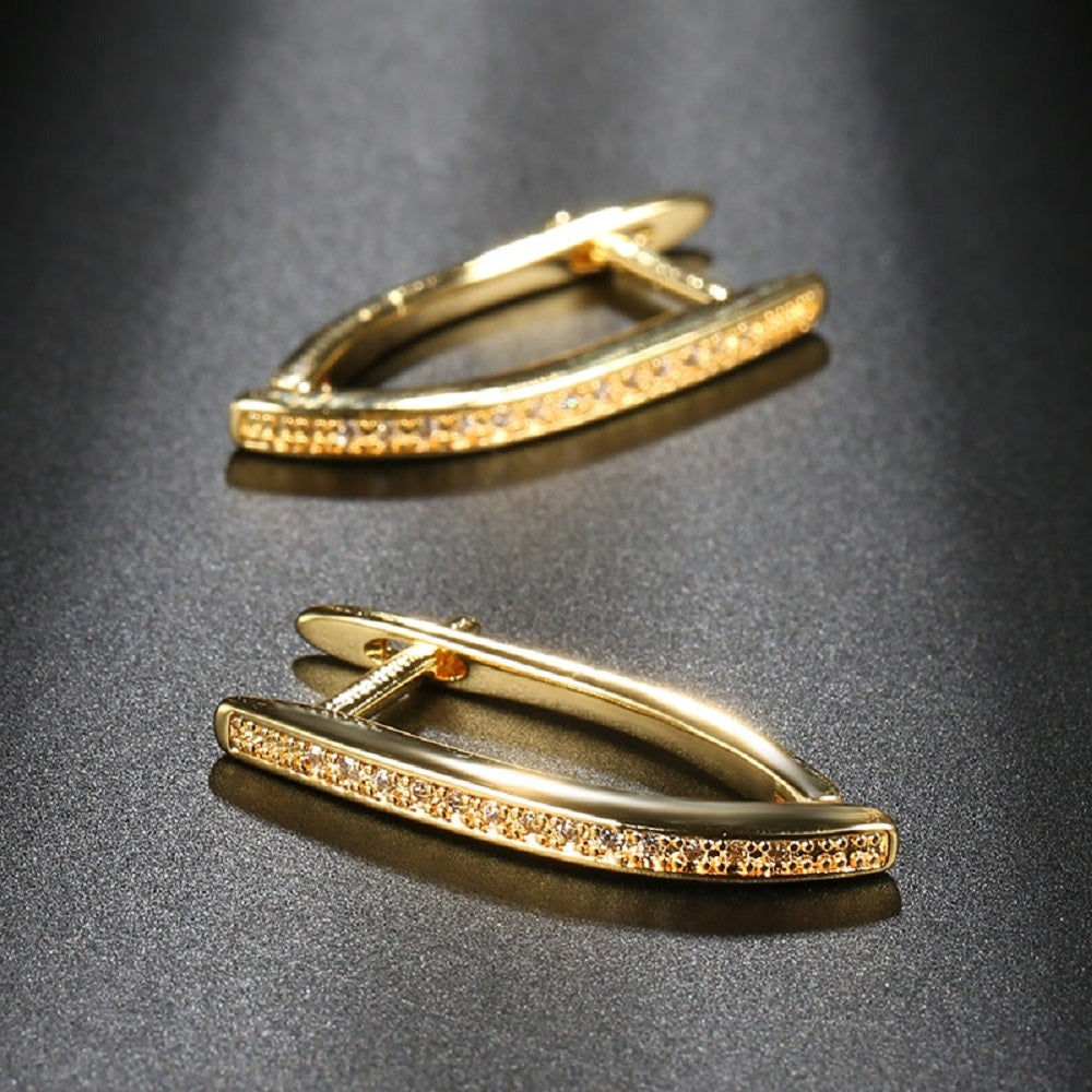 Ladies Small V Shape Cubic Zirconia Geometric Hoop Earrings