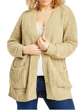 Load image into Gallery viewer, Ladies Chunky Knit Open Flap Collar Neck Front Pocket Cardigan
