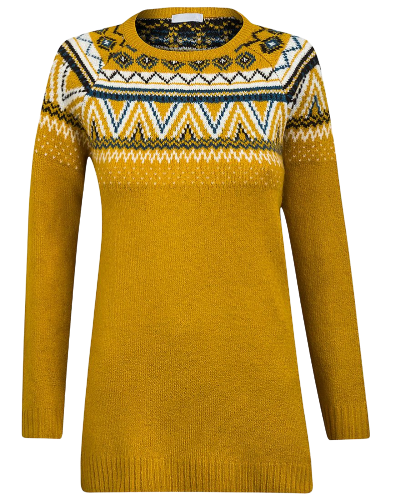 Ladies Mustard Fair Isle Pattern Raglan Jumper