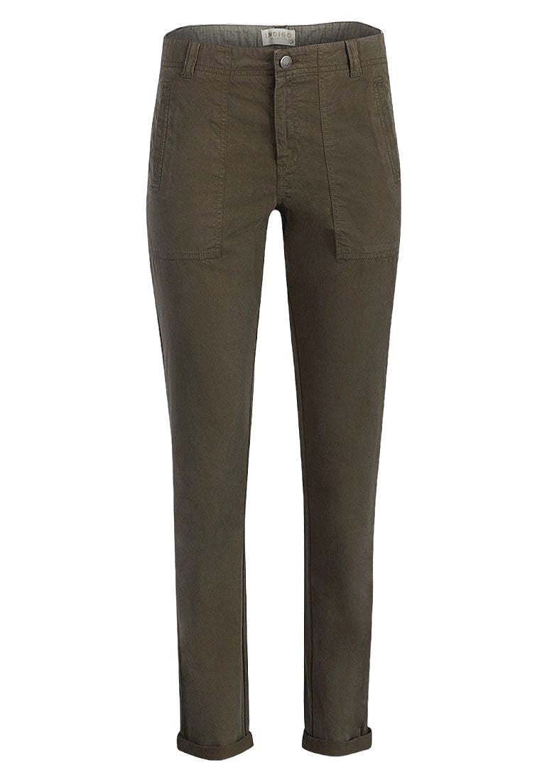 Ladies Hunter Green Turn-Up Cuff Chino Regular Fit Cotton Pants
