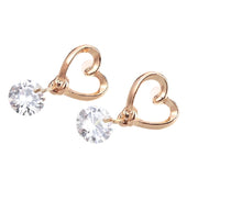 Load image into Gallery viewer, Gold Plated Cutout Heart Round Crystal Zircon Drop Earring
