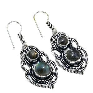 Ladies Retro Silver 925 Labradorite Luster Natural Gemstone Handmade Earrings