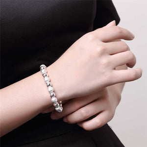 Ladies 925 Sterling Silver Smooth Matte 8mm Ball Beads Bracelet