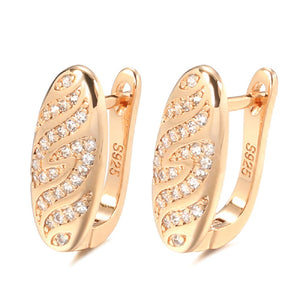 Ladies Rose Gold Oblong Wavy Natural Zircon Earrings