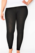 Black Ribbed Mid Rise Stretchy Full Length Leggings