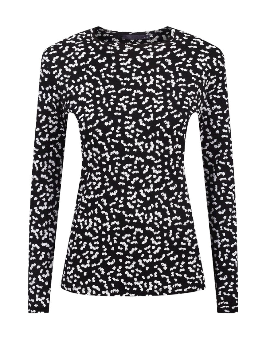 Ladies Black & White Contrast Cotton Long Sleeve Top