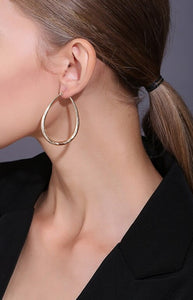Big Shinning Gold Plated Oval Carved Cut Hoop Earrings