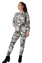 Load image into Gallery viewer, Ladies Black Tie Dye Sweat Stirrup Elasticated Waist Jumpsuit
