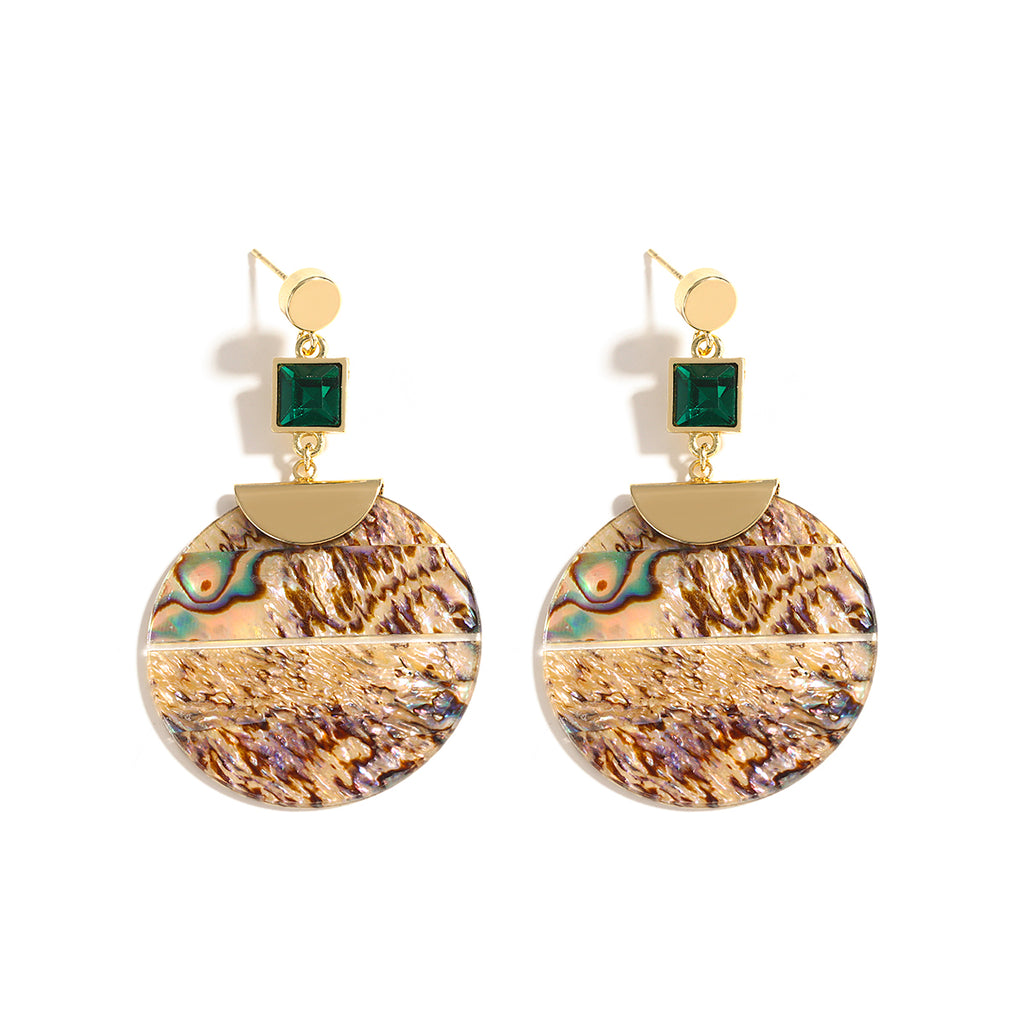 Ladies Bold Round Abalone Shell Drop Earrings