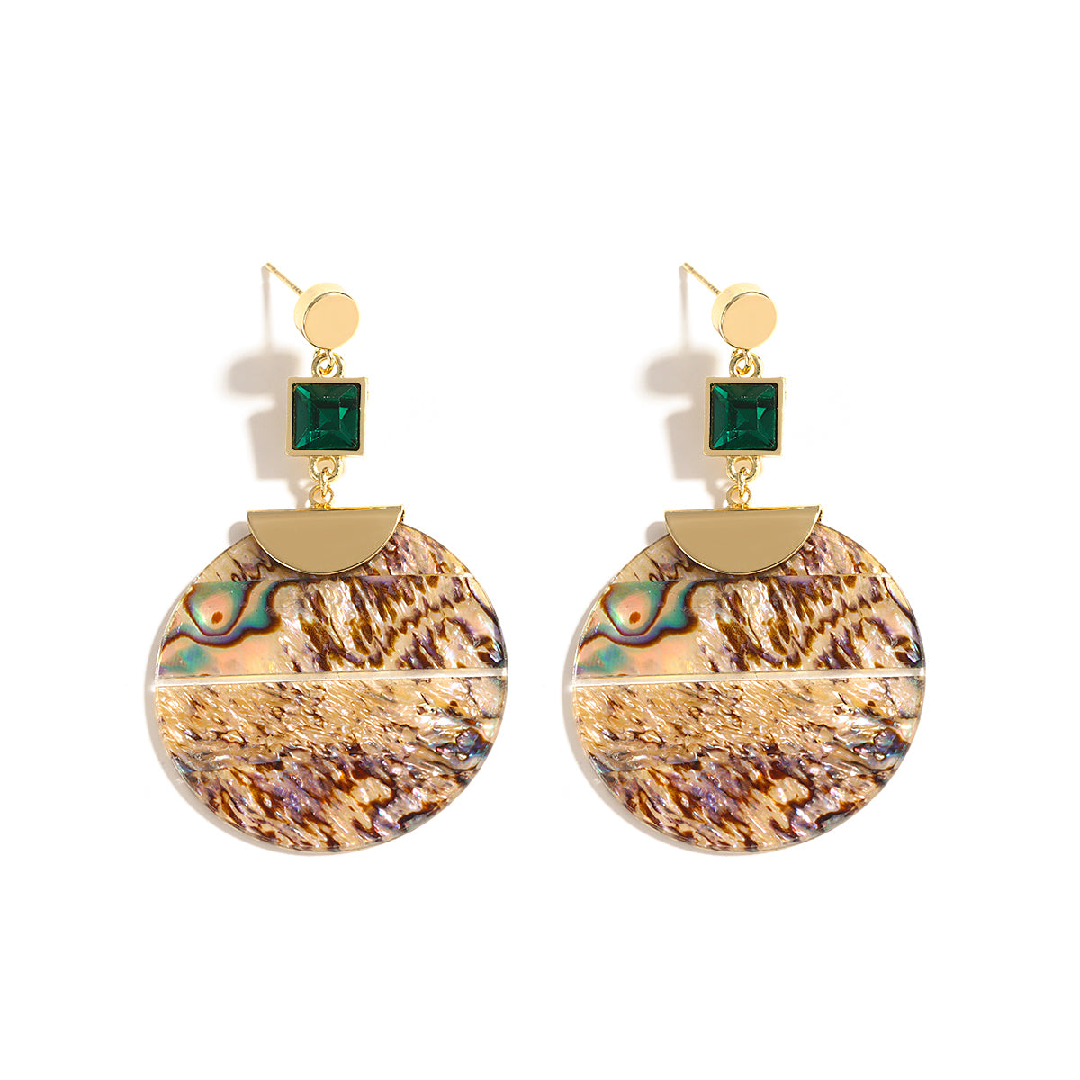Ladies Bold Round Abalone Shell Drop Earrings