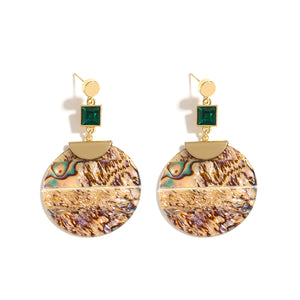Ladies Bold Round Abalone Shell Drop Earrings