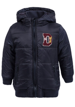 Load image into Gallery viewer, Boys Minoti Navy Hooded Quilted Soft Fleece Lined Warm Winter Coat
