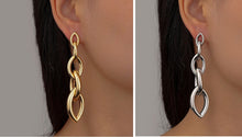 Load image into Gallery viewer, Ladies Silver Gold Plated Oval 4 tier Cutout Chain Link Dangling Earrings
