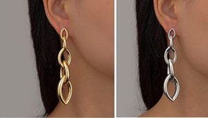 Ladies Silver Gold Plated Oval 4 tier Cutout Chain Link Dangling Earrings