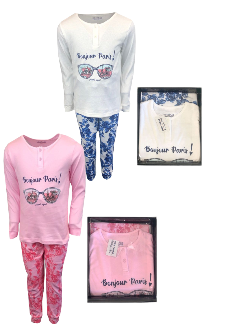 Girls White Pink Floral Paris Boutique Paris Print Boxed Pyjamas