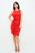 Red Ruffle Stretchy Sleeveless Bodycon Dress