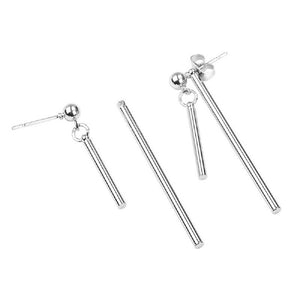 Sterling Silver Long Bar Tassel Dangle Hook Earrings