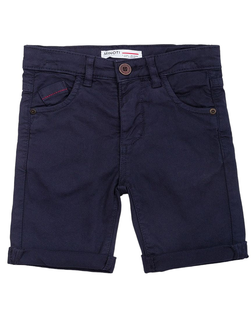 Boys Minoti Navy 5-Pocket Twill Cotton Adjustable Waist Summer Shorts