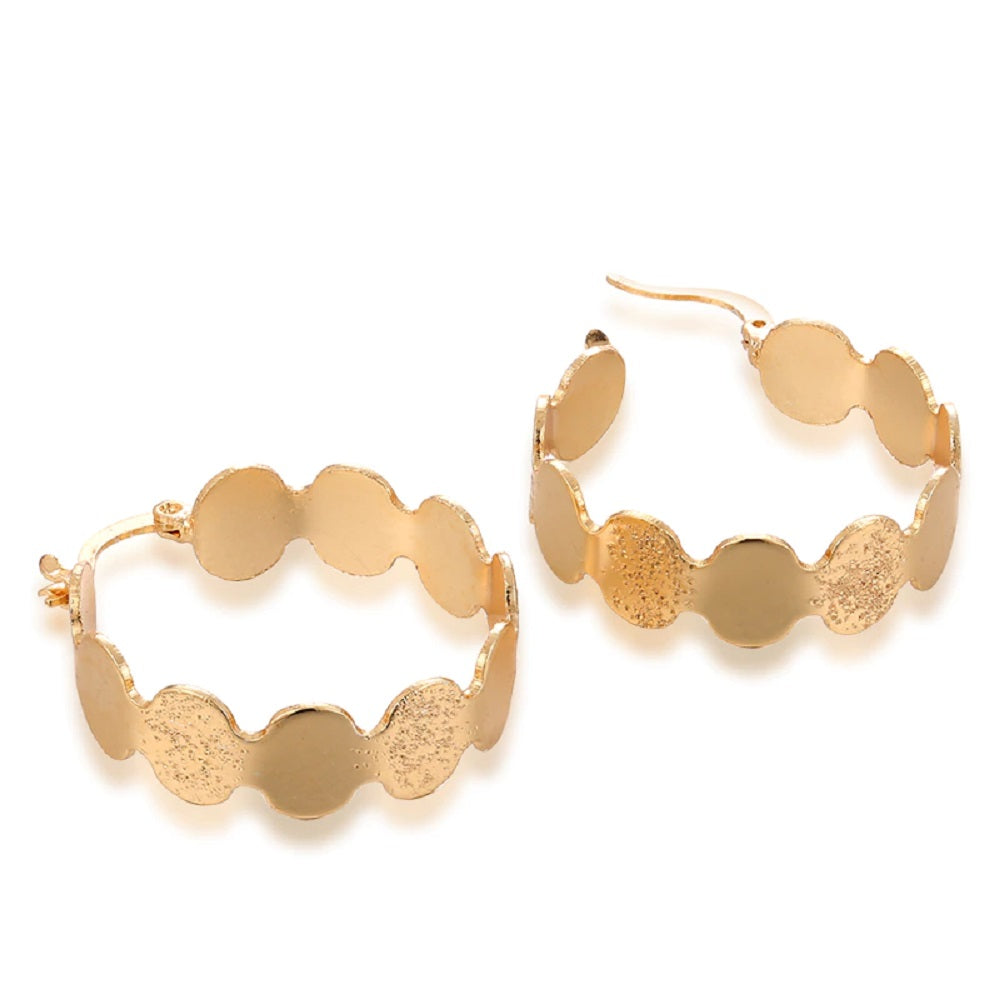 18K Gold Plated Circle Links Brush Smooth Finish Creole Earrings