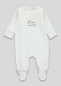 Unisex Hello World White Polka Dot Cotton Rich Super Soft Baby Grow