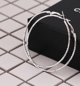 Ladies Big Silver Plated Pattern Cut Circle Hoop Earring