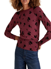 Load image into Gallery viewer, Ladies Dark Red Floral Print Super Soft Long Sleeve Jumper
