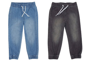 Boys Light Blue Grey Wash Elasticated Waist Cotton Cuffed Hem Jogger Denim Jeans