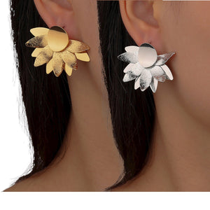 Ladies Gold Silver Layered Sunflower Statement Party Earrings