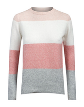 Load image into Gallery viewer, Ladies Pink Colour Block Ribbed Soft Knit Relaxed Fit Jumper
