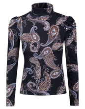 Load image into Gallery viewer, Black Wash Multi Paisley Print Roll Neck Top
