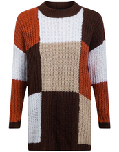 Load image into Gallery viewer, Ladies Brown Beige Multi Square Colour Block Chunky Jumper
