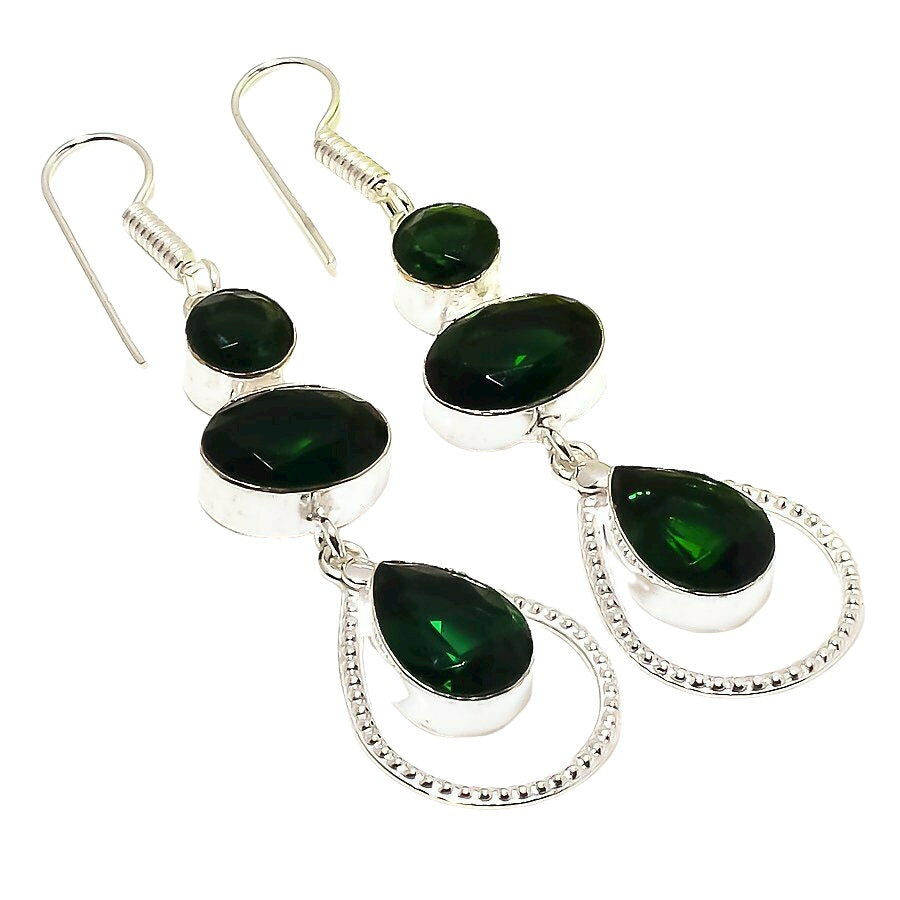Ladies Retro Chrome Diopside Gemstone Dangling Earrings