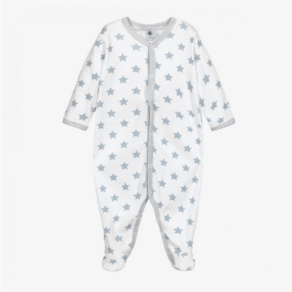 Baby Unisex White & Grey Star Cotton Baby Grow 0-3Mth
