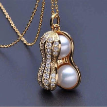 Load image into Gallery viewer, Unisex Gold Simulated Pearl Peanut With Crystals Link Necklace Set
