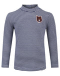 Girls Navy & White Stripe Bear applique Roll Neck Top