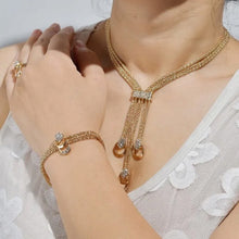 Load image into Gallery viewer, Ladies Elegant Gold Plated Choker Drop Layered Smooth Crystal 4 Pce Necklace Set
