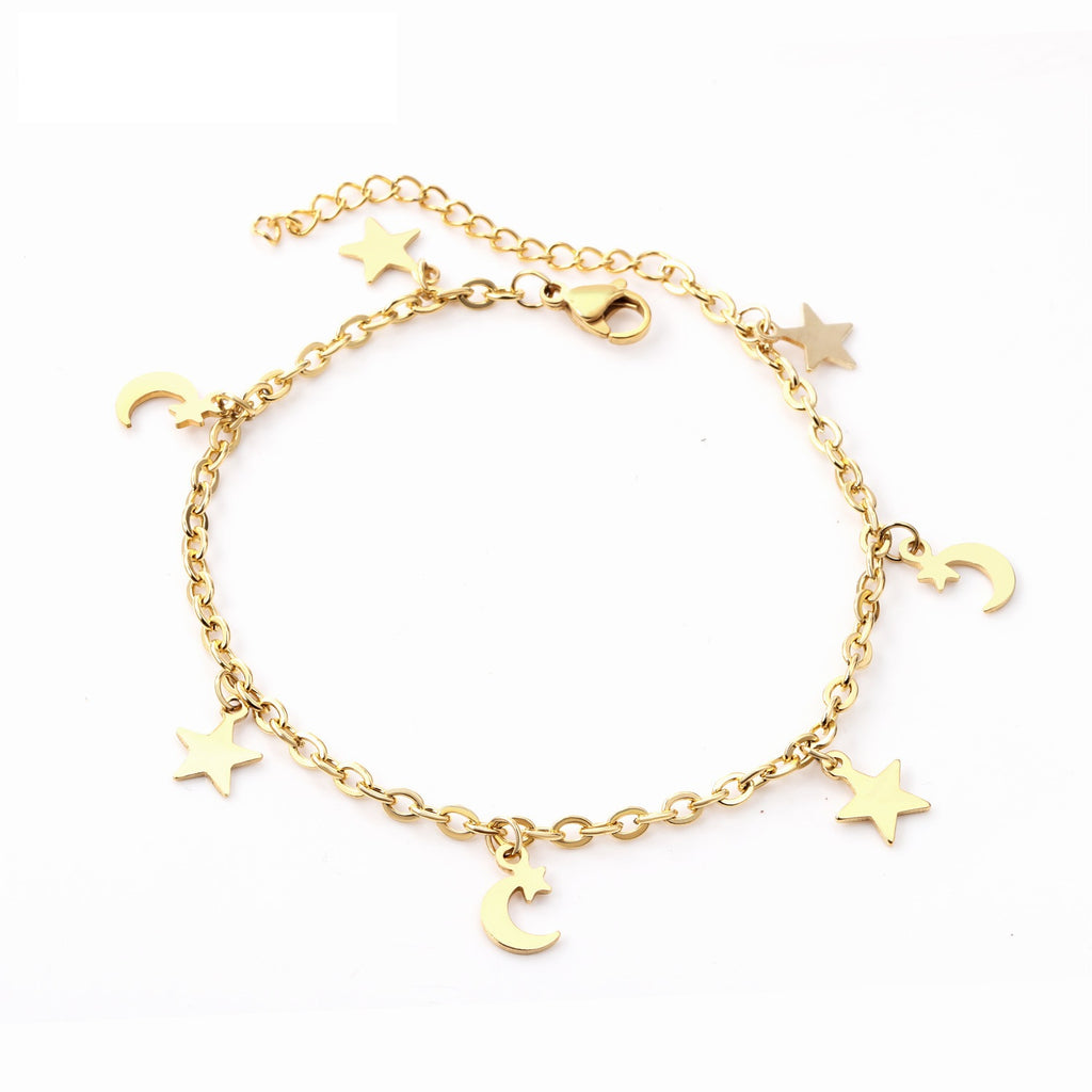 Ladies Gold Dainty & Minimalist Dangling Celestial Moon & Sun Anklet