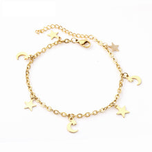Load image into Gallery viewer, Ladies Gold Dainty &amp; Minimalist Dangling Celestial Moon &amp; Sun Anklet
