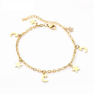 Ladies Gold Dainty & Minimalist Dangling Celestial Moon & Sun Anklet