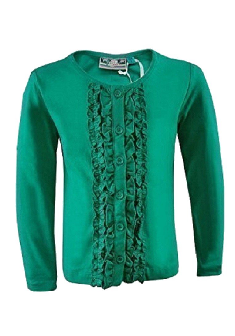 Girls Green Knot So Bad Cotton Rich Long sleeve Button Down Frill Top.