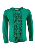 Girls Green Knot So Bad Cotton Rich Long sleeve Button Down Frill Top.