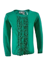 Load image into Gallery viewer, Girls Green Knot So Bad Cotton Rich Long sleeve Button Down Frill Top.
