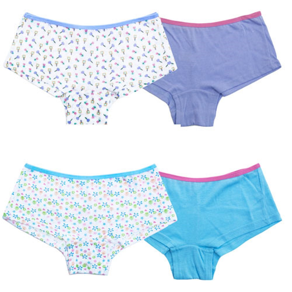 Girls 2 Pack Floral Multi & Plain Cotton Briefs