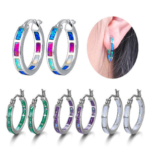 Ladies White Blue Multicolor Chakra Stainless Steel Hoop Earrings