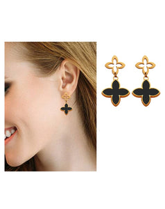Ladies Black Gold Hypoallergenic Stainless Steel Four Leaf Clover Stud Earrings
